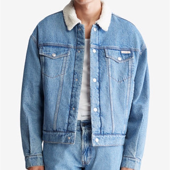 Calvin Klein Men’s Denim Jean Sherpa Lined Trucker Jacket Size XL - Picture 1 of 4